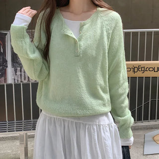 Berique Wool See through Button Raglan Long Sleeve Knit