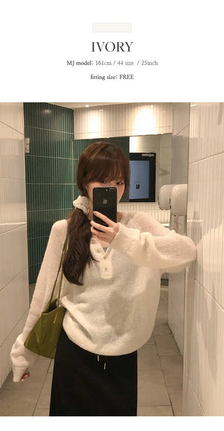 Berique Wool See through Button Raglan Long Sleeve Knit