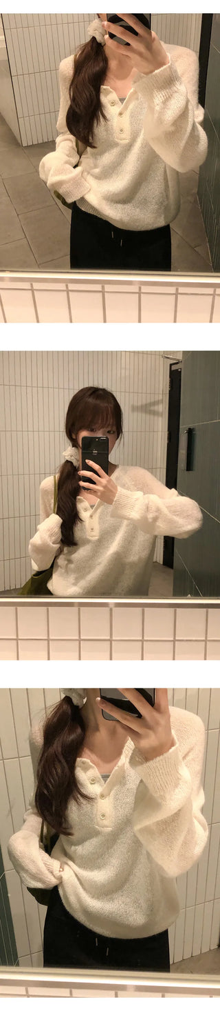 Berique Wool See through Button Raglan Long Sleeve Knit