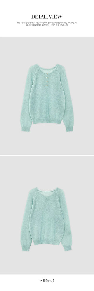 Berique Wool See through Button Raglan Long Sleeve Knit