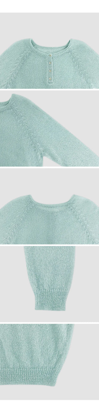Berique Wool See through Button Raglan Long Sleeve Knit