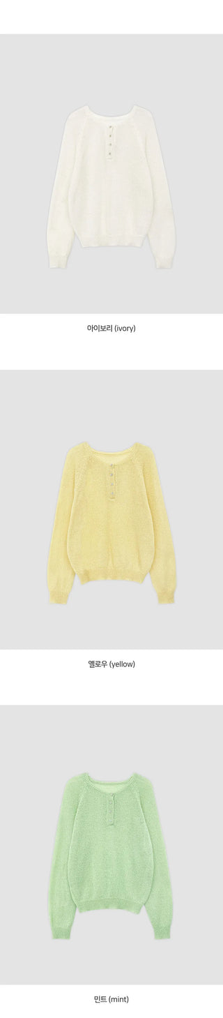 Berique Wool See through Button Raglan Long Sleeve Knit
