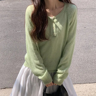 Berique Wool See through Button Raglan Long Sleeve Knit