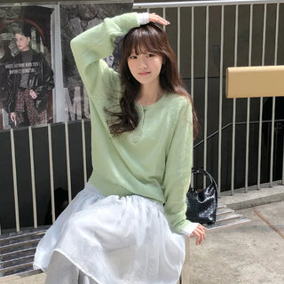 Berique Wool See through Button Raglan Long Sleeve Knit