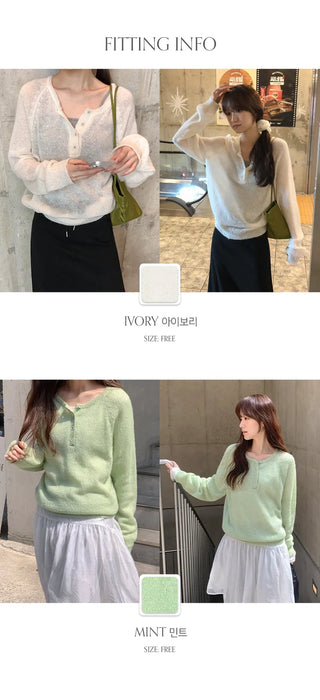 Berique Wool See through Button Raglan Long Sleeve Knit