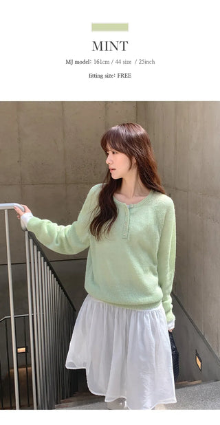 Berique Wool See through Button Raglan Long Sleeve Knit