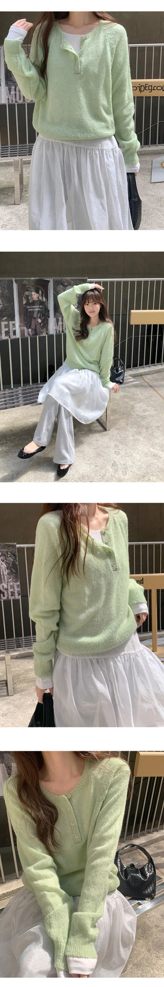 Berique Wool See through Button Raglan Long Sleeve Knit
