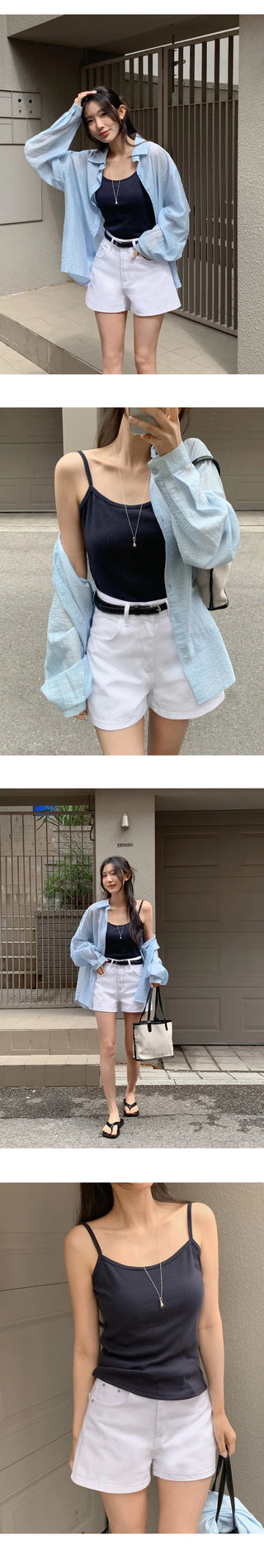 Deveson Ribbed Round Strap Sleeveless Top
