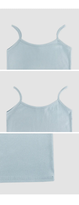 Deveson Ribbed Round Strap Sleeveless Top