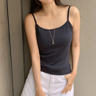 Deveson Ribbed Round Strap Sleeveless Top
