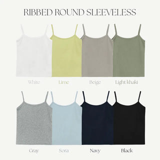 Deveson Ribbed Round Strap Sleeveless Top
