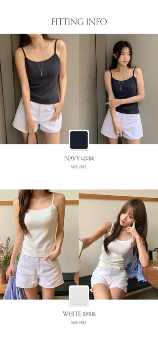 Deveson Ribbed Round Strap Sleeveless Top