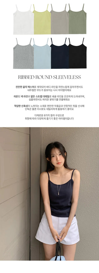 Deveson Ribbed Round Strap Sleeveless Top