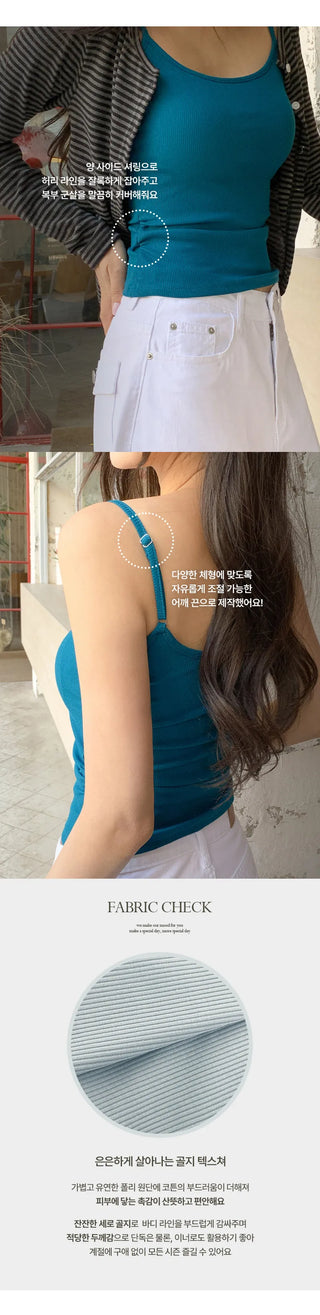 Lobella Side Shirred Cap Ribbed Strap Sleeveless