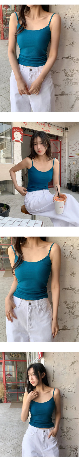 Lobella Side Shirred Cap Ribbed Strap Sleeveless