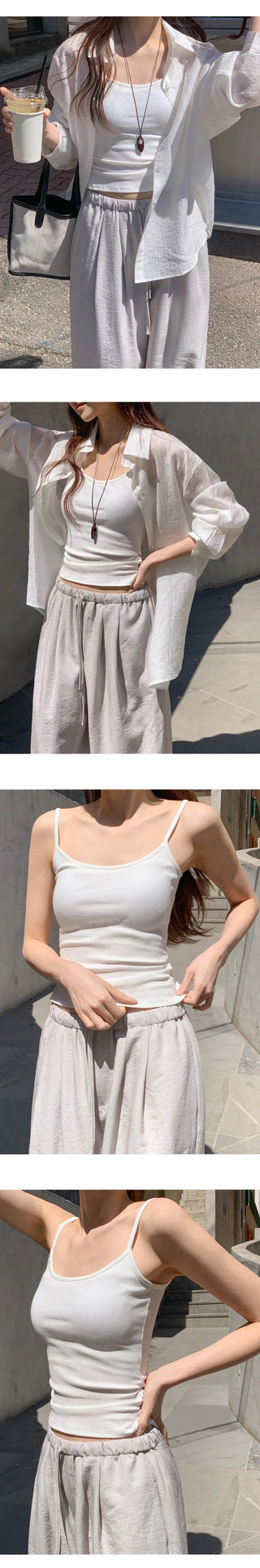 Lobella Side Shirred Cap Ribbed Strap Sleeveless