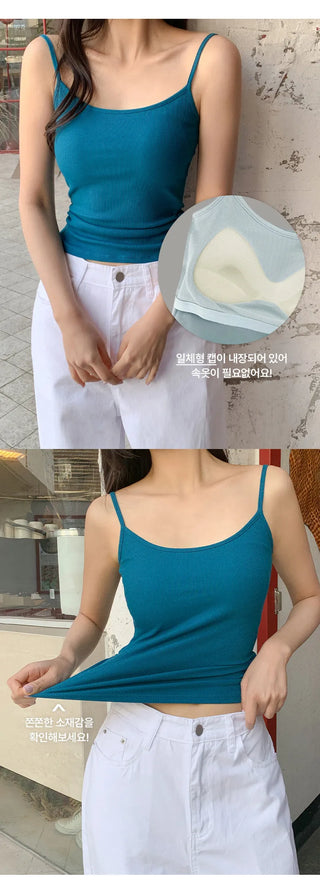 Lobella Side Shirred Cap Ribbed Strap Sleeveless