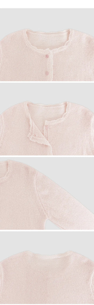 Femorin Frill Round Long Sleeve Knit Cardigan