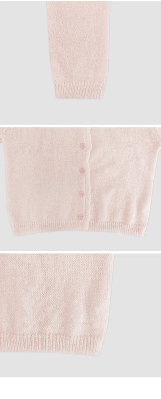Femorin Frill Round Long Sleeve Knit Cardigan