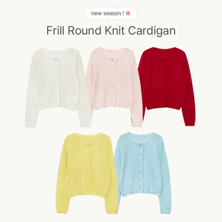 Femorin Frill Round Long Sleeve Knit Cardigan