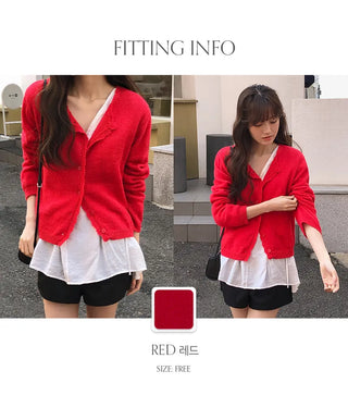 Femorin Frill Round Long Sleeve Knit Cardigan