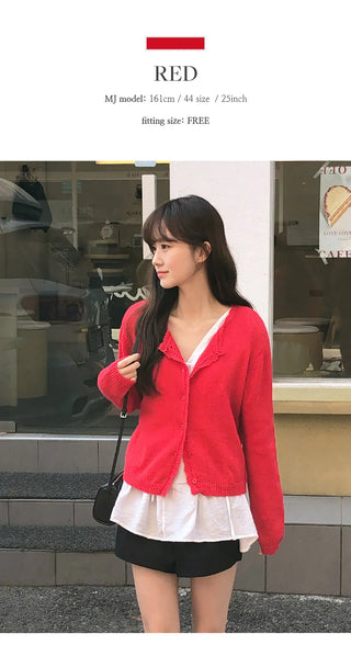Femorin Frill Round Long Sleeve Knit Cardigan