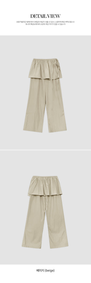 Taymon Frill Layered Skirt Nylon Elastic Wide Pants