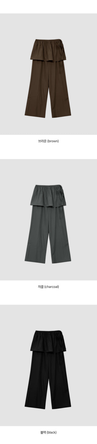 Taymon Frill Layered Skirt Nylon Elastic Wide Pants