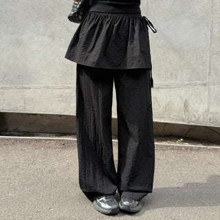 Taymon Frill Layered Skirt Nylon Elastic Wide Pants