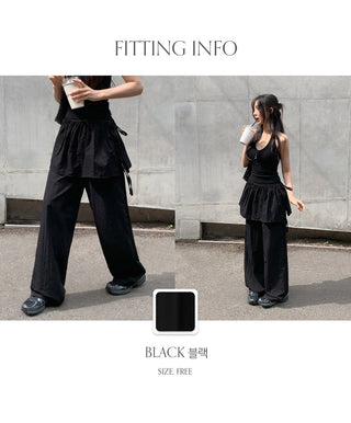 Taymon Frill Layered Skirt Nylon Elastic Wide Pants