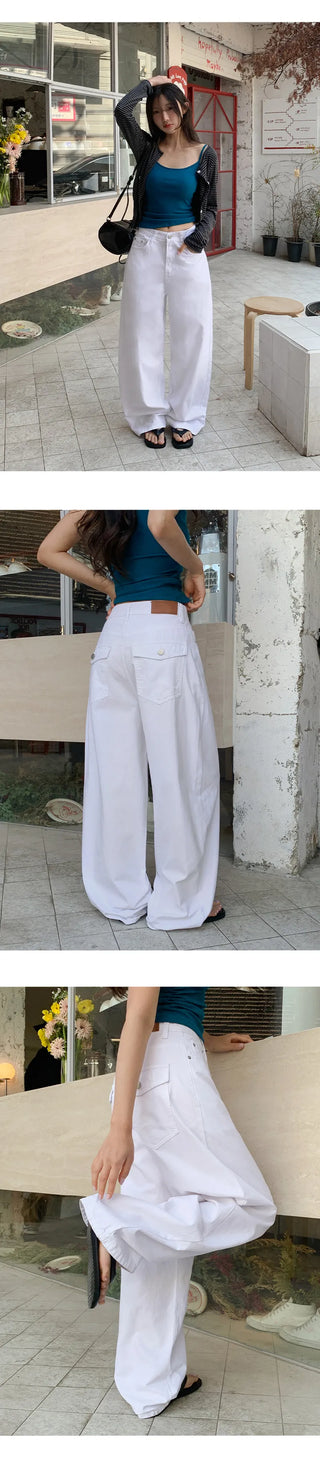 Rochean Back Pocket Cotton Wide Pants