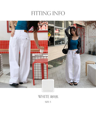 Rochean Back Pocket Cotton Wide Pants