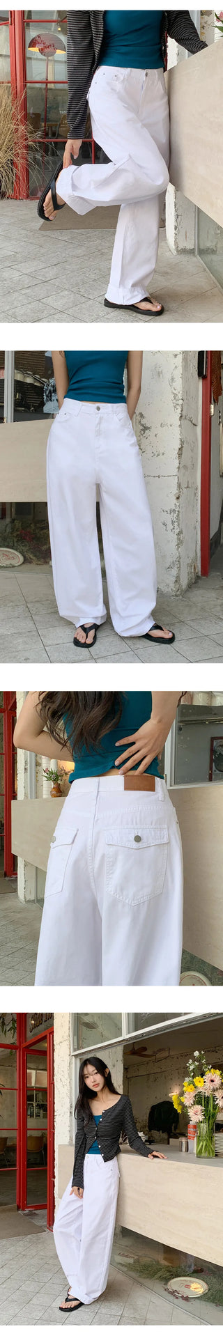 Rochean Back Pocket Cotton Wide Pants