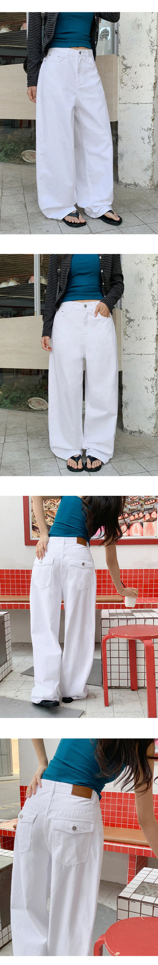 Rochean Back Pocket Cotton Wide Pants