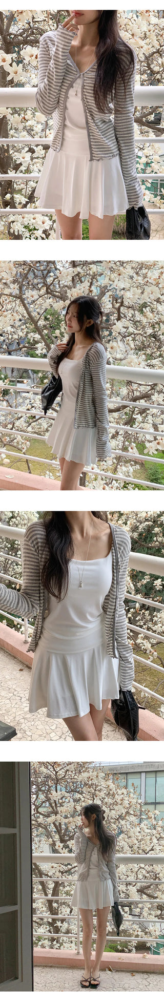 Lebeche V neck Striped Punched Wave Cardigan