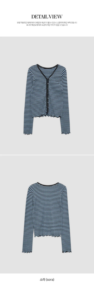 Lebeche V neck Striped Punched Wave Cardigan