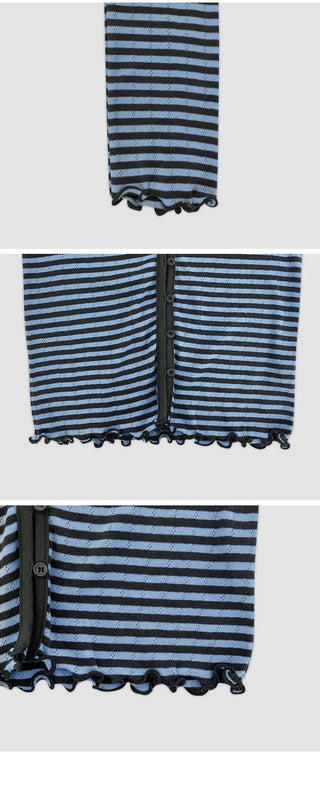Lebeche V neck Striped Punched Wave Cardigan