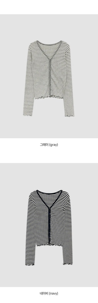 Lebeche V neck Striped Punched Wave Cardigan