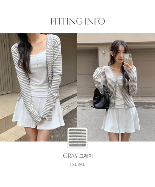 Lebeche V neck Striped Punched Wave Cardigan