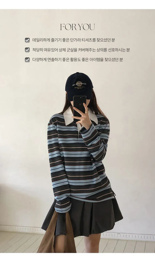 Pennylon Striped Long Sleeve Pique T shirt