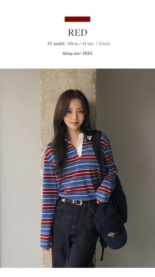 Pennylon Striped Long Sleeve Pique T shirt
