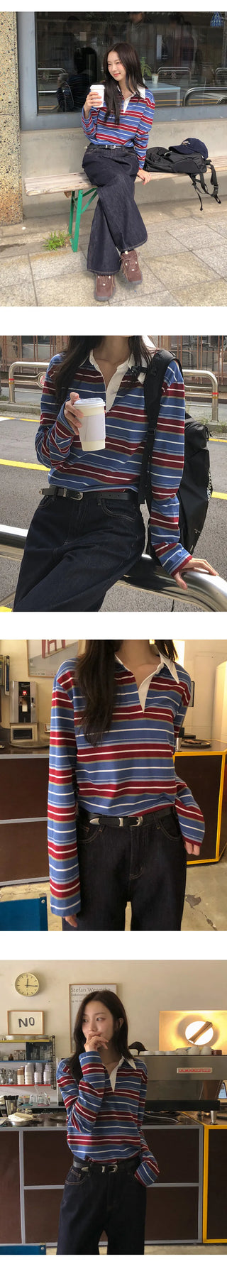 Pennylon Striped Long Sleeve Pique T shirt