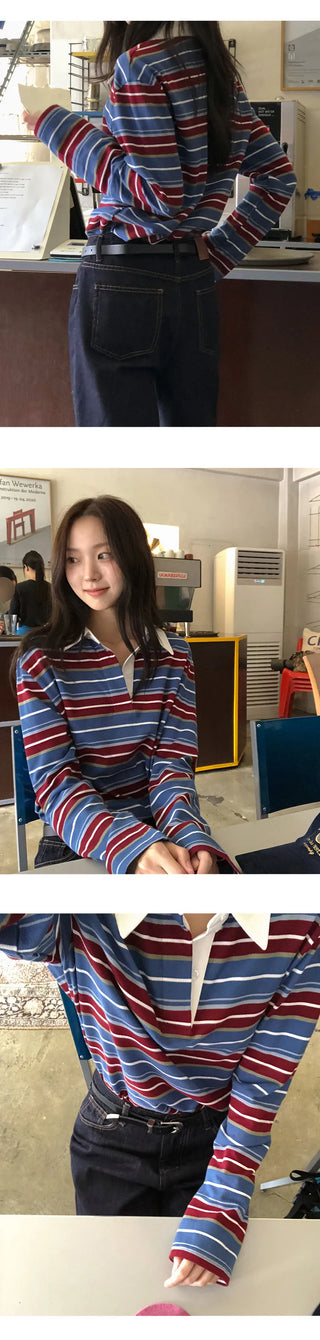 Pennylon Striped Long Sleeve Pique T shirt