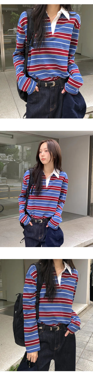 Pennylon Striped Long Sleeve Pique T shirt