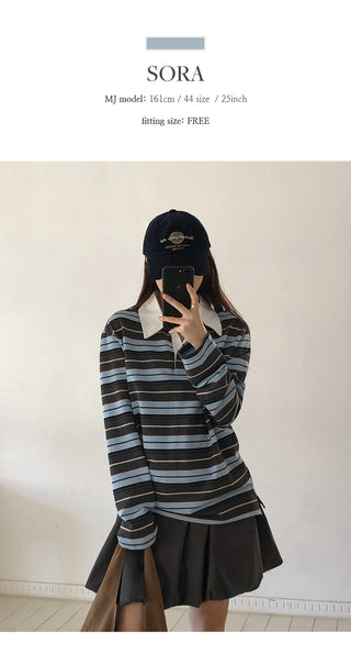 Pennylon Striped Long Sleeve Pique T shirt