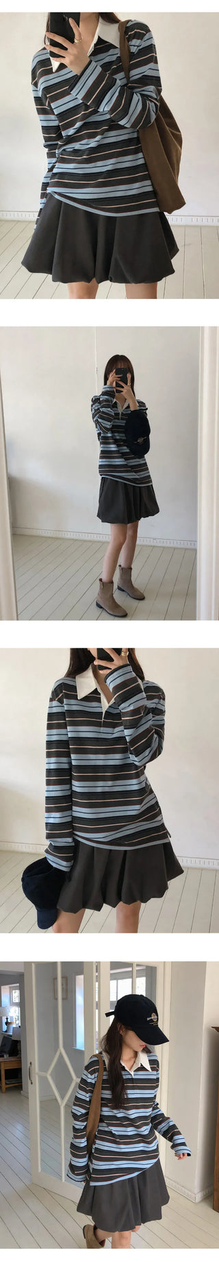 Pennylon Striped Long Sleeve Pique T shirt