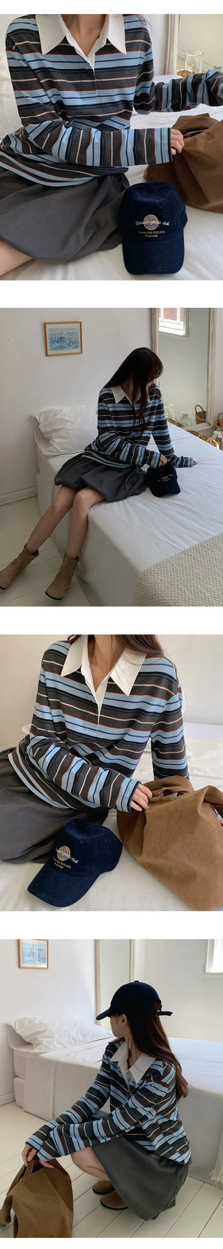 Pennylon Striped Long Sleeve Pique T shirt