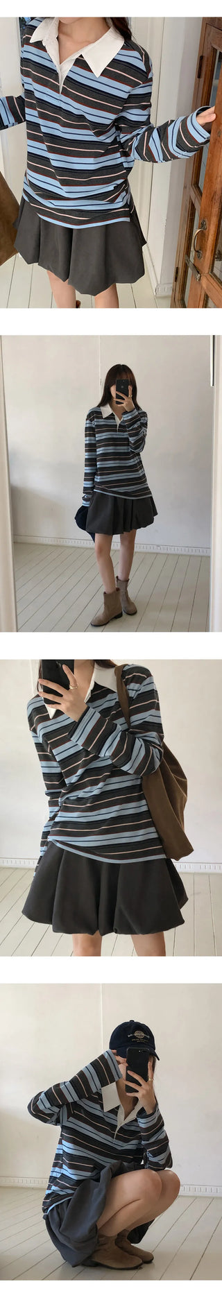 Pennylon Striped Long Sleeve Pique T shirt