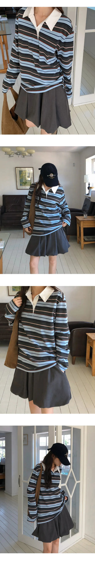 Pennylon Striped Long Sleeve Pique T shirt