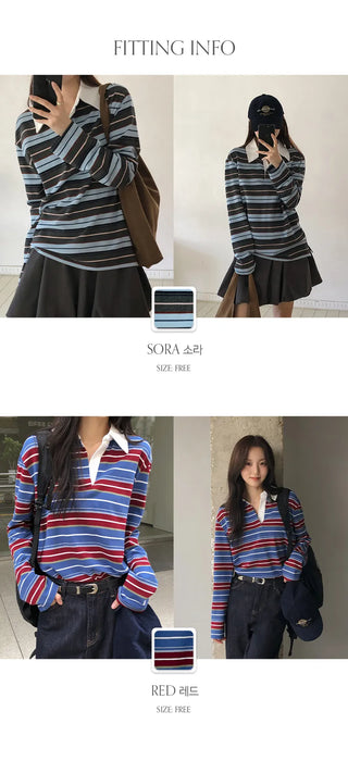 Pennylon Striped Long Sleeve Pique T shirt